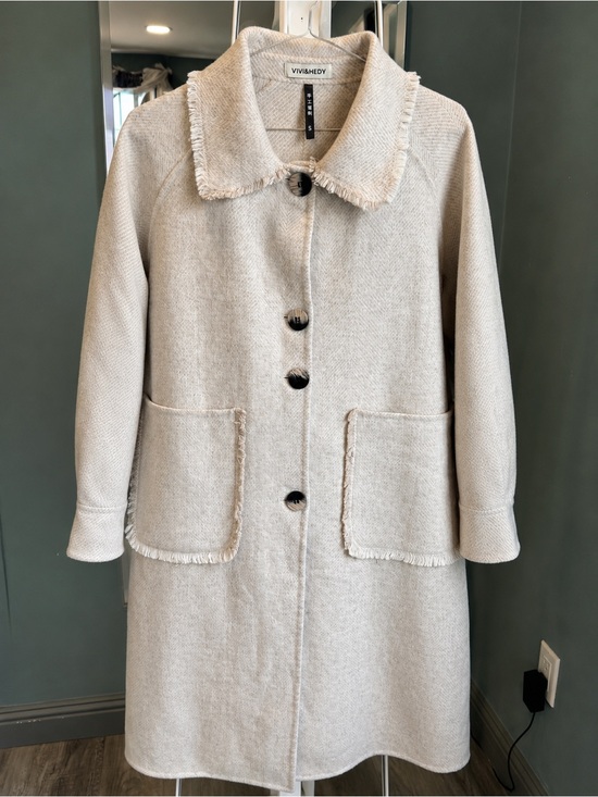 Jackets & Blazers - 100% Wool Long Beige Coat Quiet Luxury Minimalist